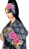 Women's Winter Black Peplum Asymmetric Coat Extravagant with Matching Headband