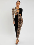 Leopard Print Cut Out Bodycon Dress