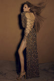 Leopard Print Backless Hollow Splits Maxi Dress
