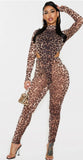 Leopard Print Sheer Mesh Ruched Bum Bodysuit Leggings Set