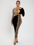 Leopard Print Cut Out Bodycon Dress