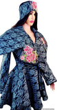 Women's Winter Black Peplum Asymmetric Coat Extravagant with Matching Headband