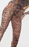 Leopard Print Sheer Mesh Ruched Bum Bodysuit Leggings Set