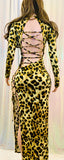 Leopard Print Backless Hollow Splits Maxi Dress