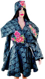 Women's Winter Black Peplum Asymmetric Coat Extravagant with Matching Headband