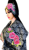 Women's Winter Black Peplum Asymmetric Coat Extravagant with Matching Headband