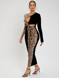 Leopard Print Cut Out Bodycon Dress