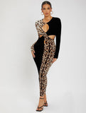 Leopard Print Cut Out Bodycon Dress