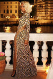Leopard Print Backless Hollow Splits Maxi Dress