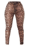 Leopard Print Sheer Mesh Ruched Bum Bodysuit Leggings Set