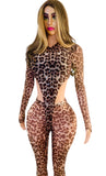 Leopard Print Sheer Mesh Ruched Bum Bodysuit Leggings Set