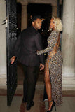 Leopard Print Backless Hollow Splits Maxi Dress