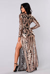 GODDESS ROSE GOLD  SEQUINED MAXI DRESS WITH LONG SLEEVES