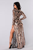GODDESS ROSE GOLD  SEQUINED MAXI DRESS WITH LONG SLEEVES