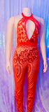 Baddie in Red Sequin Jumpsuit