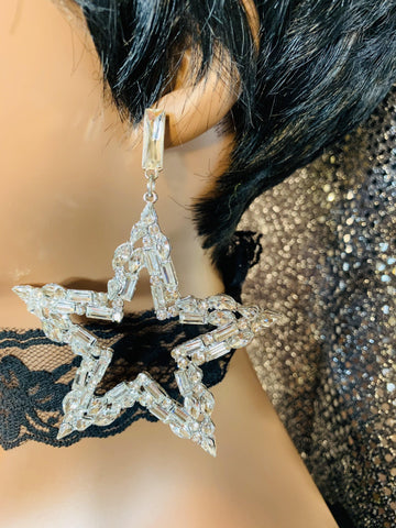 Princess Cut Crystal Silver Star Earrings - The Glamorous Life 101