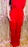Red Fringe Tassel Cross Back Flare Leg Jumpsuit - The Glamorous Life