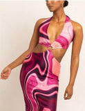 Tie Dye Summer Dress Women Waist Cut Out Backless Halter Robe Festival Clubwear Bodycon Sexy Party Maxi Dress - The Glamorous Life