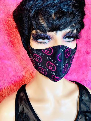 Black Pink Gg Luxury Designer Inspired Face Mask - The Glamorous Life 101