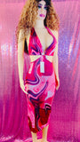 Tie Dye Summer Dress Women Waist Cut Out Backless Halter Robe Festival Clubwear Bodycon Sexy Party Maxi Dress - The Glamorous Life