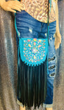 Turquoise Fringe Faux Suede Fringe Leather Boho Handbag - The Glamorous Life 101