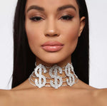 Big Money Dollar Rhinestone Necklace Statement Choker for Women Fashion Crystal Collar Necklace Chain Party Jewelry - The Glamorous Life