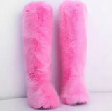 Pink Fox Faux Fur High Knee Winter Boots & Faux Fur Headband - The Glamorous Life