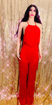 Red Fringe Tassel Cross Back Flare Leg Jumpsuit - The Glamorous Life