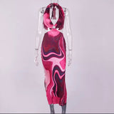 Tie Dye Summer Dress Women Waist Cut Out Backless Halter Robe Festival Clubwear Bodycon Sexy Party Maxi Dress - The Glamorous Life