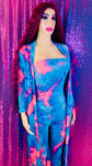 Neon Color Tie Dye Pink Purple Print Two Piece Set Tracksuit for Women Long Sleeve Maxi Cardigan+strapless Skinny Jumpsuit Matching Sets - The Glamorous Life