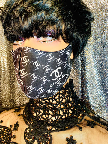 Black CC Designer Inspired Face Mask - The Glamorous Life 101