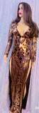 GODDESS ROSE GOLD  SEQUINED MAXI DRESS WITH LONG SLEEVES