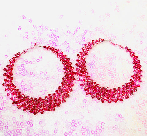 Pink Crystal Hoop Earrings