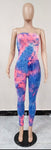 Neon Color Tie Dye Pink Purple Print Two Piece Set Tracksuit for Women Long Sleeve Maxi Cardigan+strapless Skinny Jumpsuit Matching Sets - The Glamorous Life