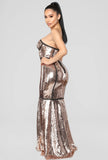 Rose Gold Sequin Gown Maxi Dress