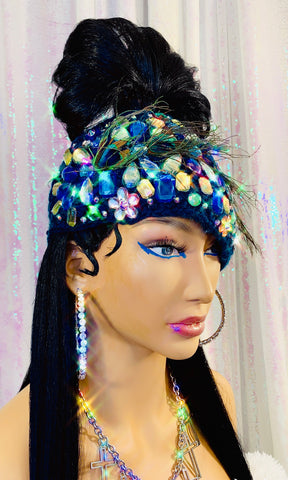Peacock Crystal Knit Headband