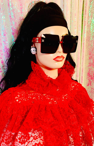 Lady in Red Oversized Sunglasses