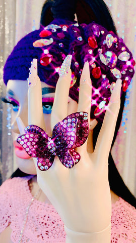 Purple Crystal Butterfly Necklace and Ring Set - The Glamorous Life