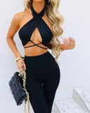 2 Two Piece Set Women Outfits Halter Bandage Crop Top Women Pant Matching Sets Suit 2021 Black Women’s Clubwear - The Glamorous Life