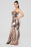 Rose Gold Sequin Gown Maxi Dress