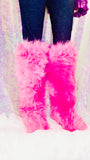 Pink Fox Faux Fur High Knee Winter Boots & Faux Fur Headband - The Glamorous Life