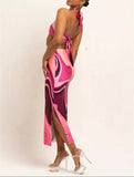 Tie Dye Summer Dress Women Waist Cut Out Backless Halter Robe Festival Clubwear Bodycon Sexy Party Maxi Dress - The Glamorous Life