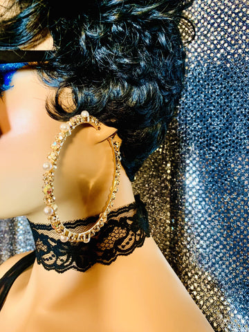 Gold Crystal Pearl AB Crystal Hoop Earrings - The Glamorous Life 101