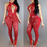 Baddie in Red Sequin Jumpsuit