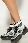 BLACK STUDDED RHINESTONE CRYSTAL LACE UP HIGH TOP SNEAKERS - The Glamorous Life 101