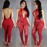 Baddie in Red Sequin Jumpsuit