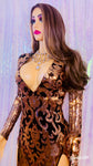 GODDESS ROSE GOLD  SEQUINED MAXI DRESS WITH LONG SLEEVES