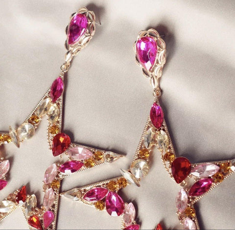 Pink Crystal Star Earrings - The Glamorous Life 101