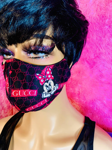 Minnie Mouse G Black Pink Designer Inspired Face Mask - The Glamorous Life 101