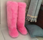 Pink Faux Fur High Knee Winter Boots & Faux Fur Headband